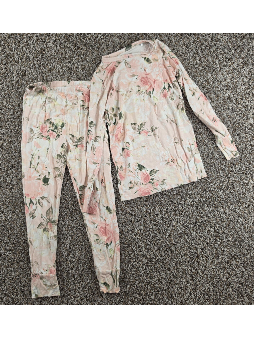 Posh Peanut Girls Sz 6 Long Sleeve Pajama Set Light Pink Green Floral Print